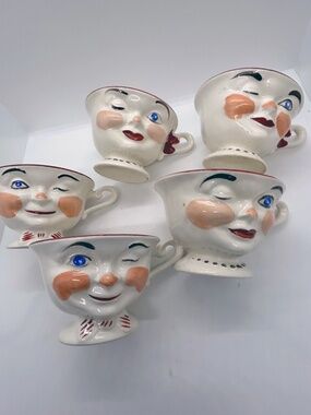 RARE Vintage 1950's winking teacups, set of 5, Sterling Pottery England